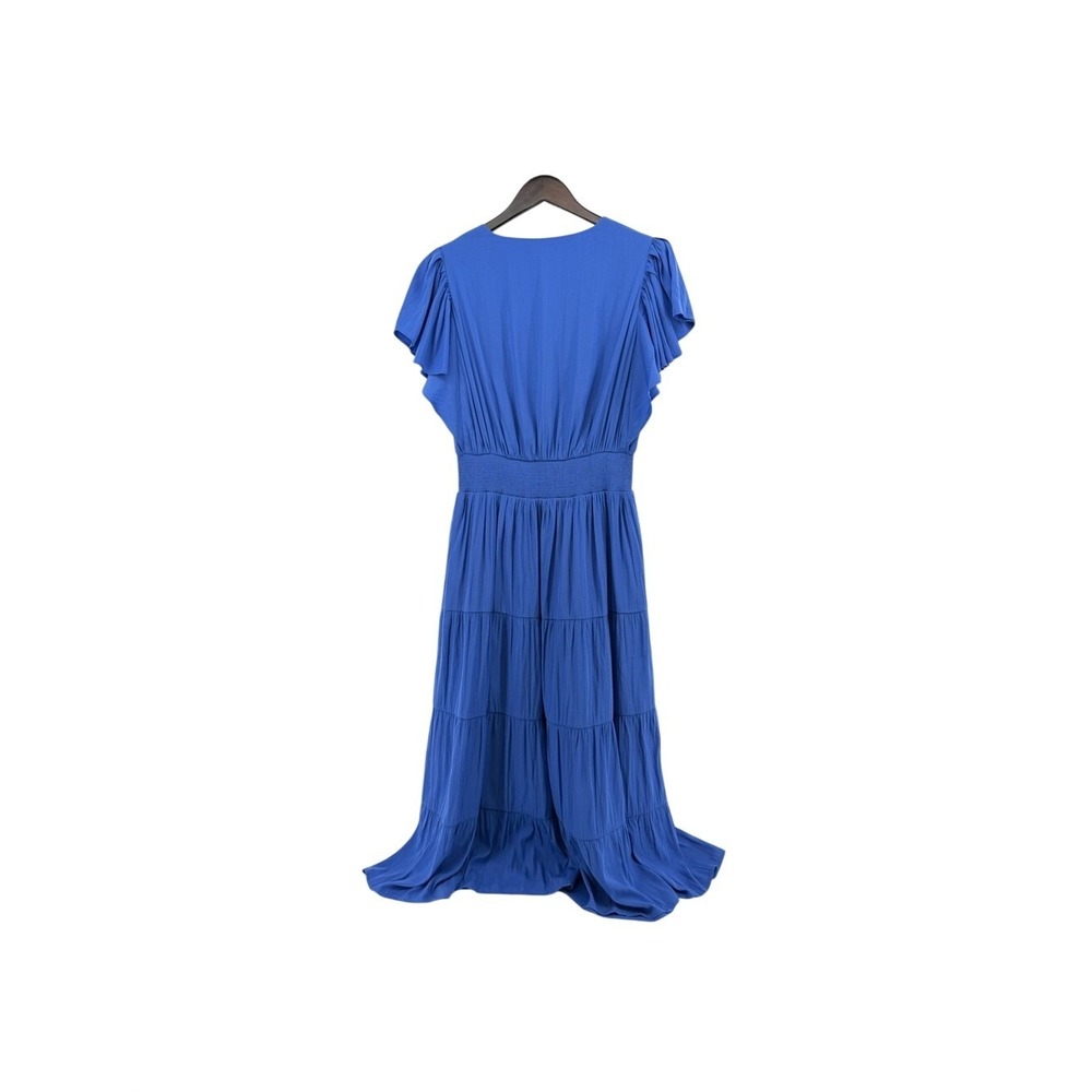 Chico's Blue Smocked Waist Tiered Maxi Dress Flutter Sleeve Size 00 US‎ 2 - Picture 5 of 11